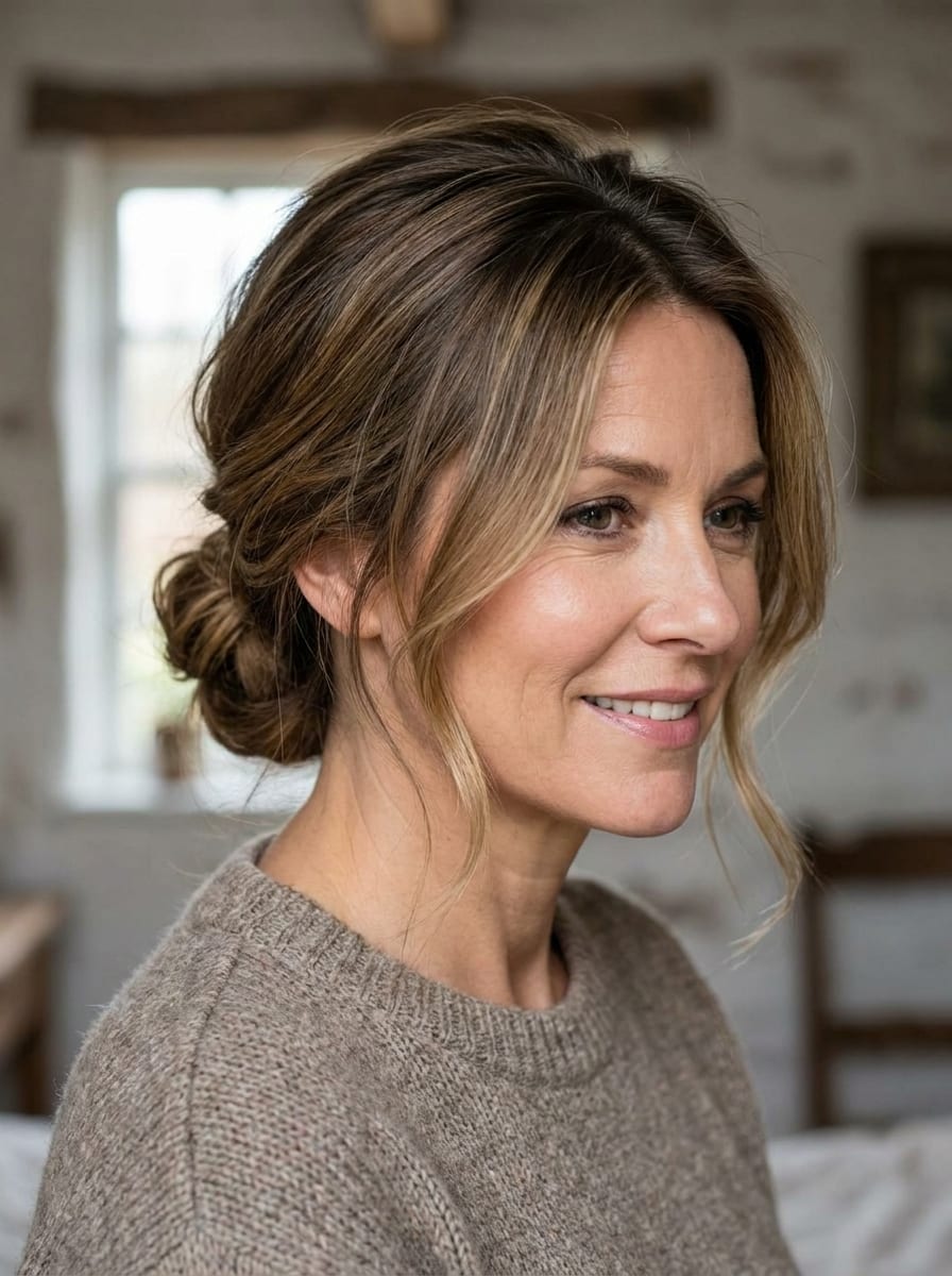 Low Bun mit Seitenscheitel - Hochsteckfrisur für mittellange Haare